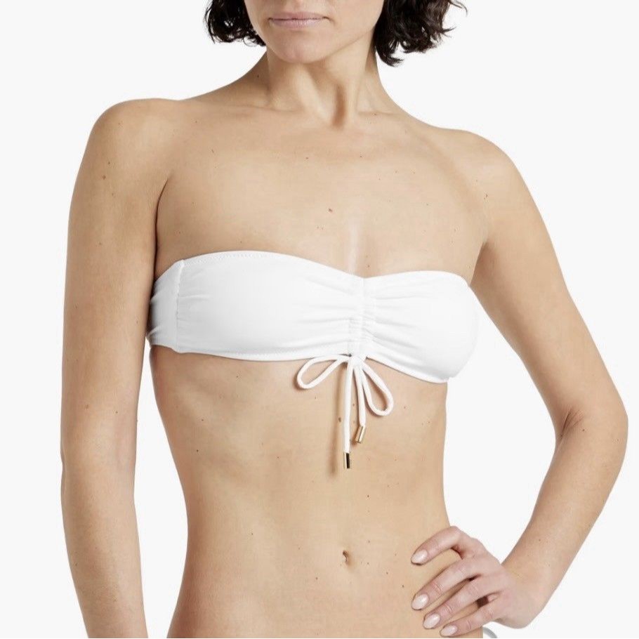 Melissa Odabash White Convertible Florence Ruched Bandeau Bikini Top Size 10/12